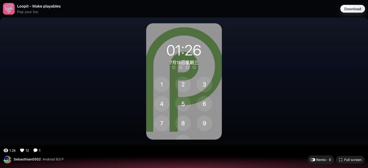 Android 9.0 P lock screen with the 4126 password prompt.