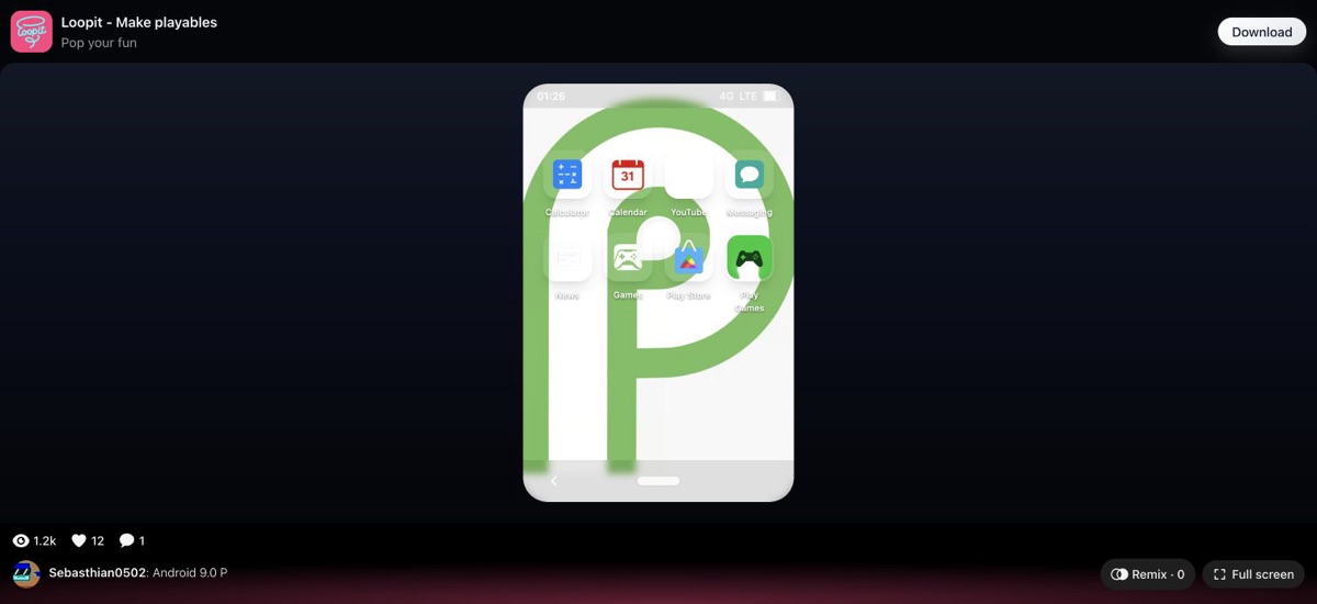 Android 9.0 P launcher screen after entering 4126.