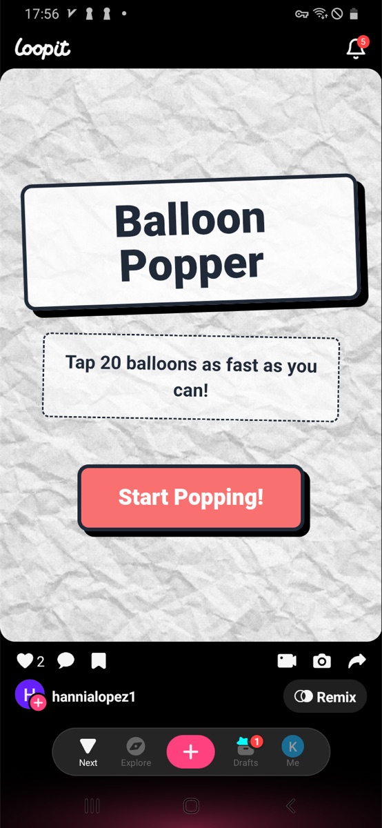 Balloon Popper title screen with Start Popping button.