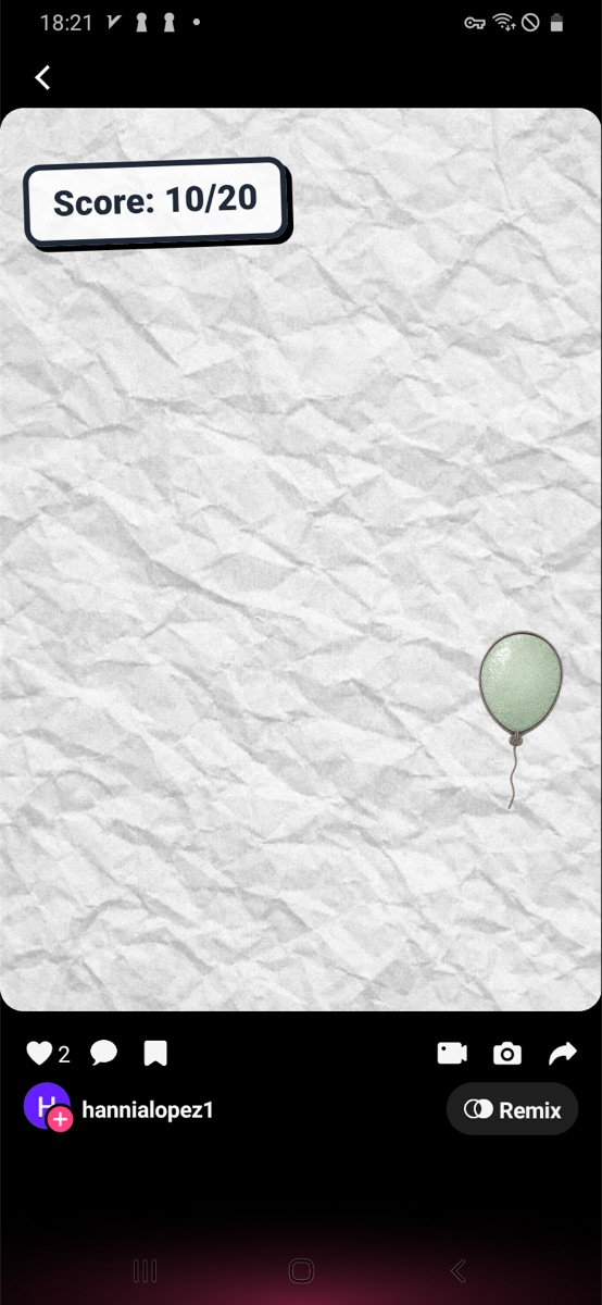 Balloon Popper showing Score 10 out of 20 during a run.