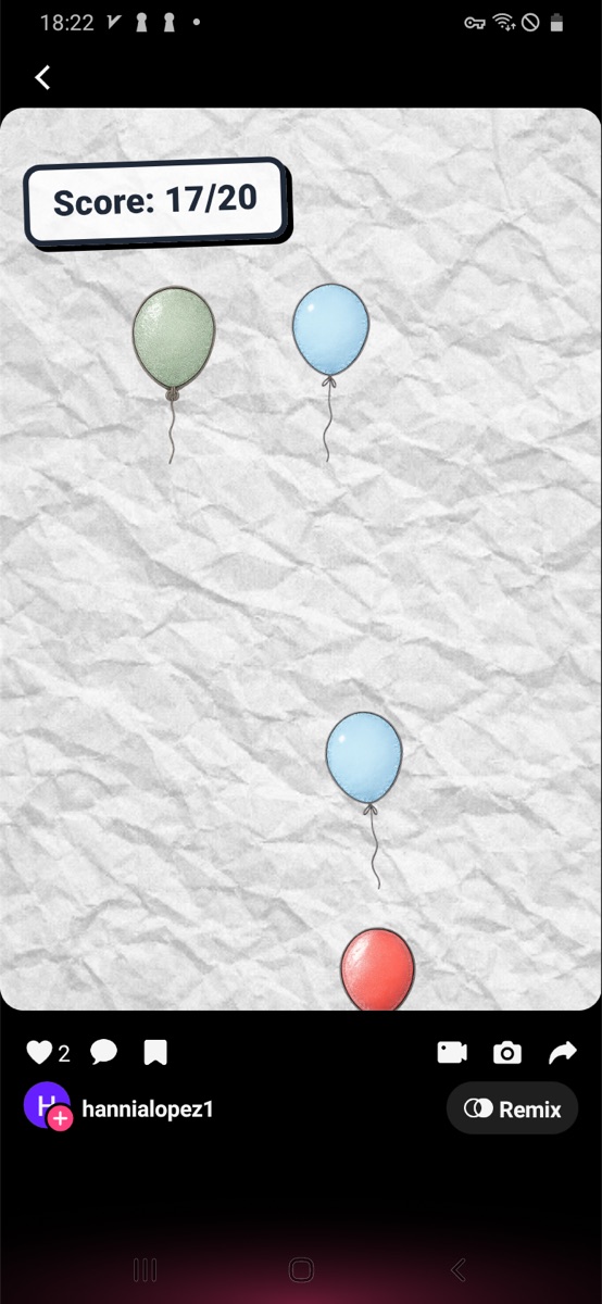 Balloon Popper showing Score 17 out of 20 with remaining balloons visible.