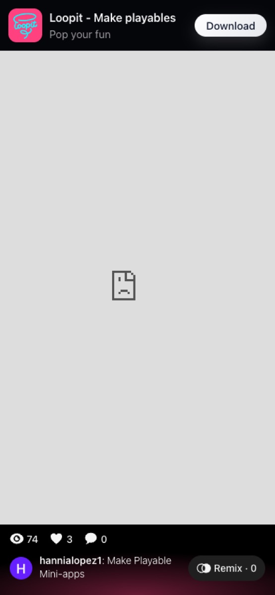 Balloon Popper share page with the playable area blocked by the Loopit CDN.