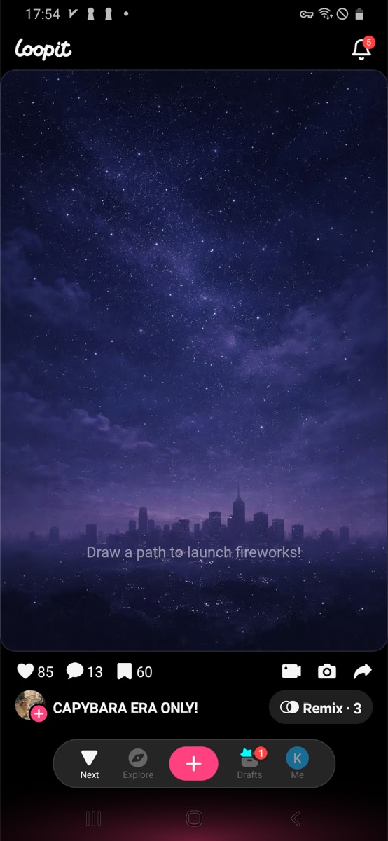 Capybara Smoke Draw entry screen with night sky and path instruction.