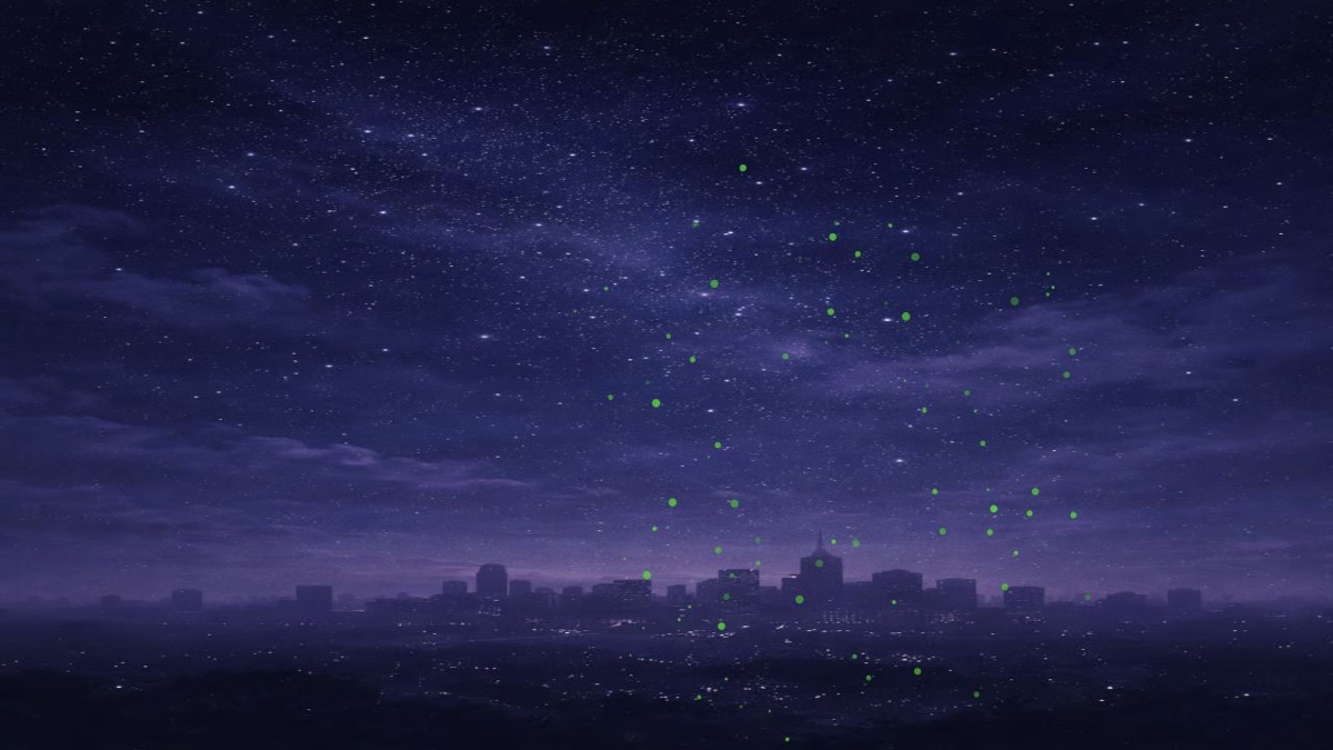 Capybara Smoke Draw night sky filled with green firework particles after a curved drag path.
