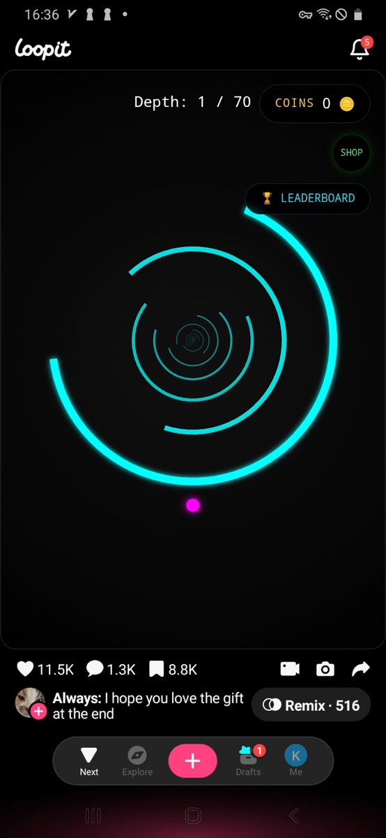 Loopit Coin Spiral Descent after rotating the spiral walls.