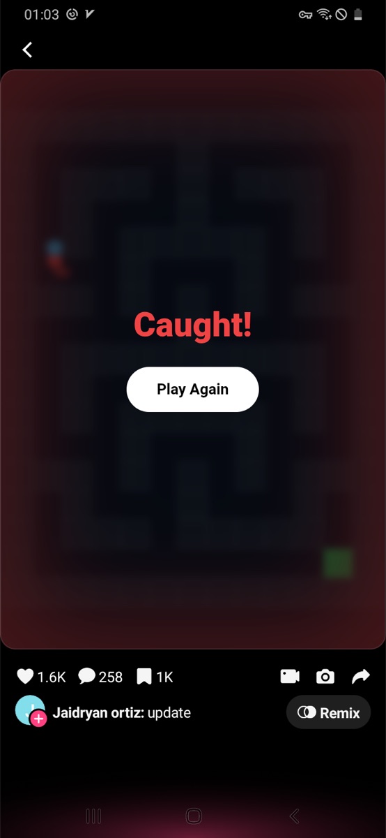 Don't Look Back Caught failure state with Play Again button.