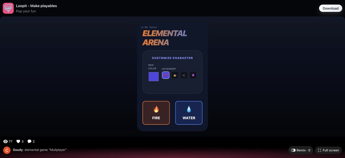 ELEMENTAL ARENA customization screen before choosing an element.