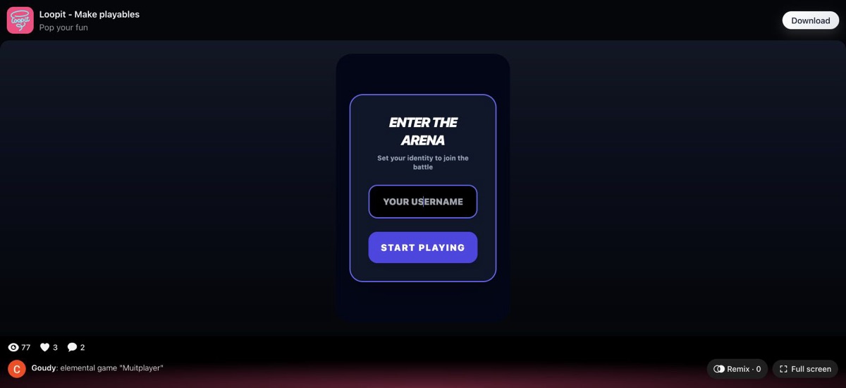 ELEMENTAL ARENA arena login and HUD after tapping FIRE.