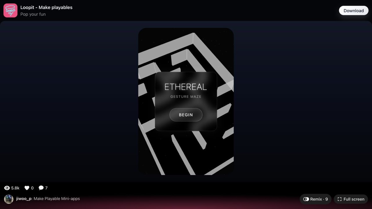 Ethereal Gesture Maze title overlay with Begin button.