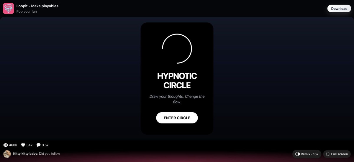 Hypnotic Circle landing card with ENTER CIRCLE on Loopit