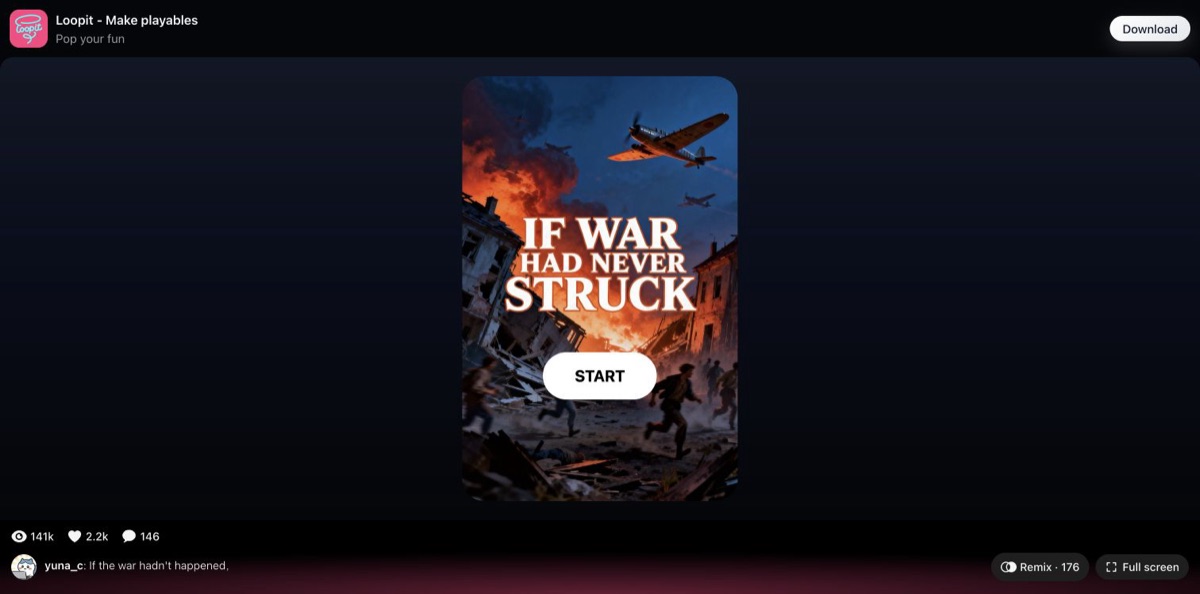If War Had Never Struck start card with the START button on Loopit