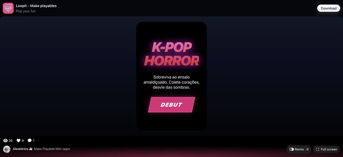 K-POP HORROR title screen with DEBUT.