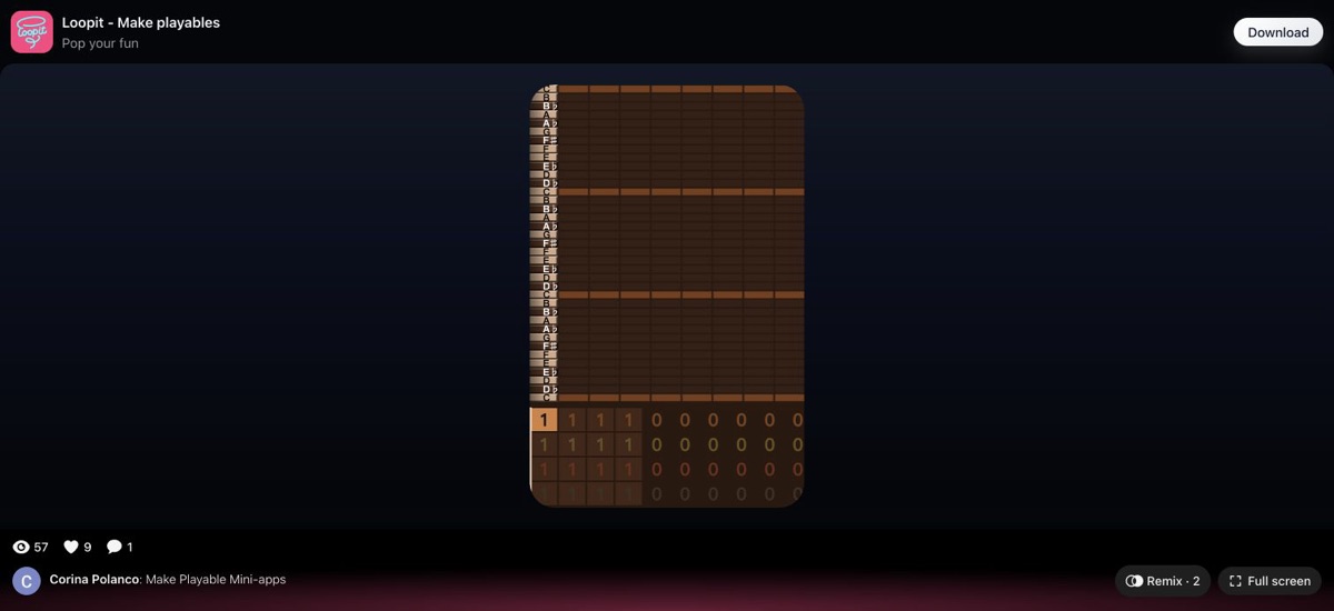 LoopBox idle editor with the Play button and menu row on Loopit