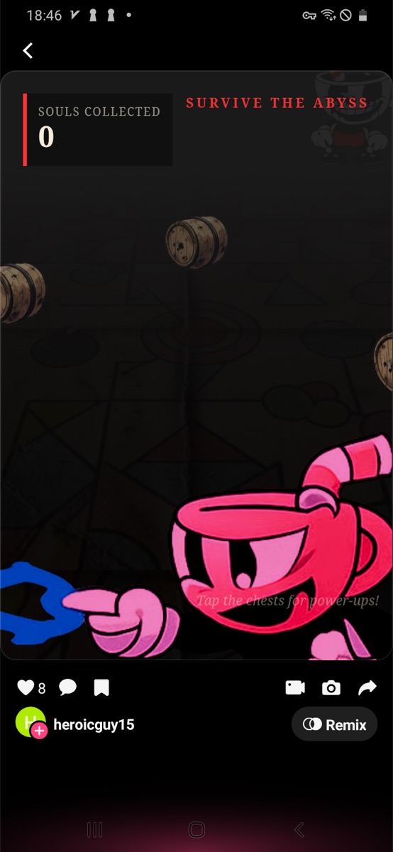 Nightmare Cuphead active arena with souls collected counter and survive the abyss text.