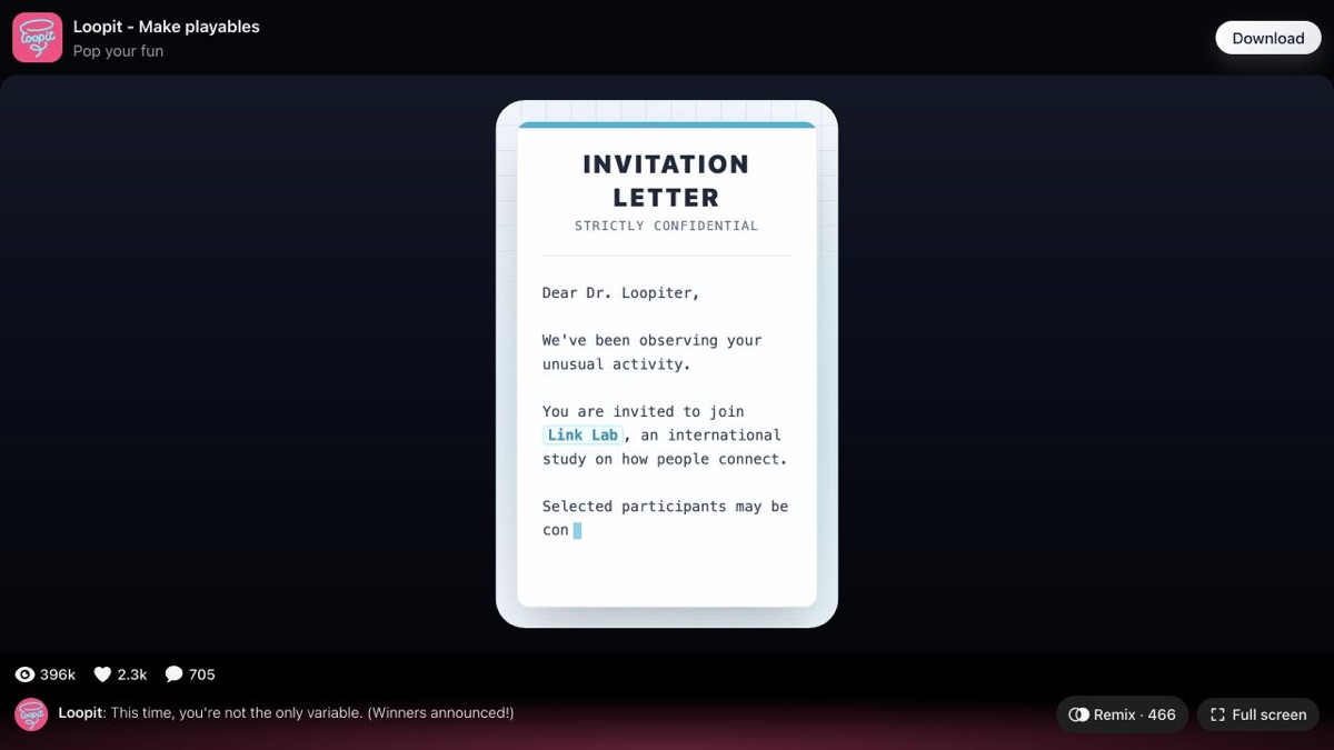 Not Only Variable invitation letter with Link Lab highlighted.