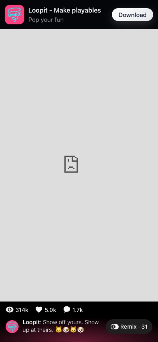 Paws On Loopit share page with the playable area blocked by the Loopit CDN.