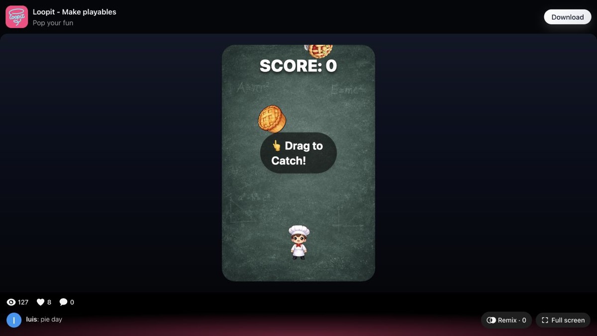 Pie Day after Play Again showing Score zero.