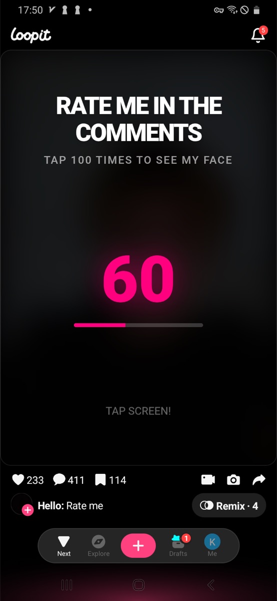 Rate Me Comments counter at 60 with the progress bar partly filled.