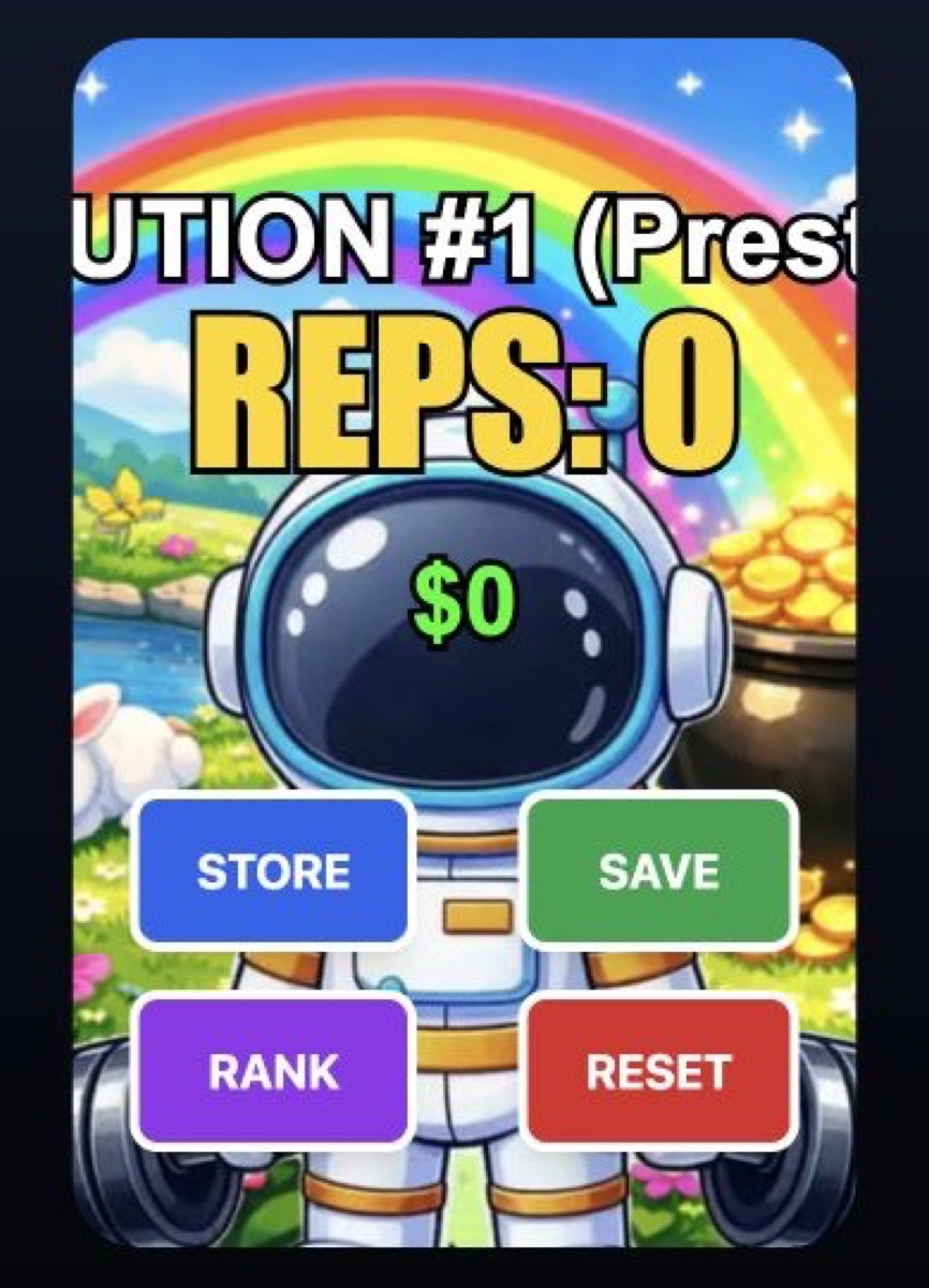 Reps of Muscle reset result showing REPS zero and money zero.