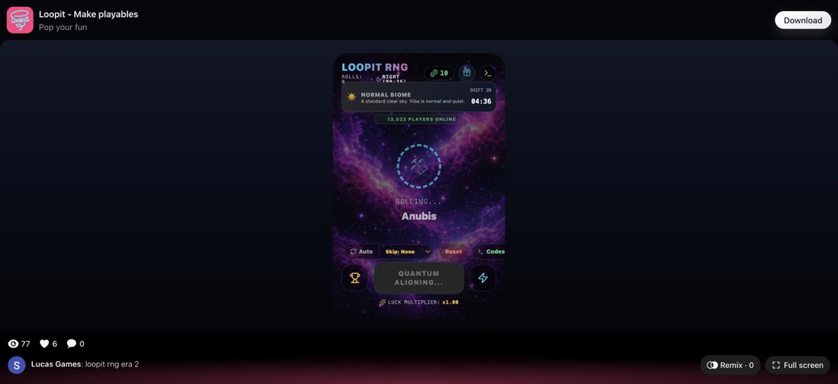 Loopit RNG intermediate rolling state after tapping the board.