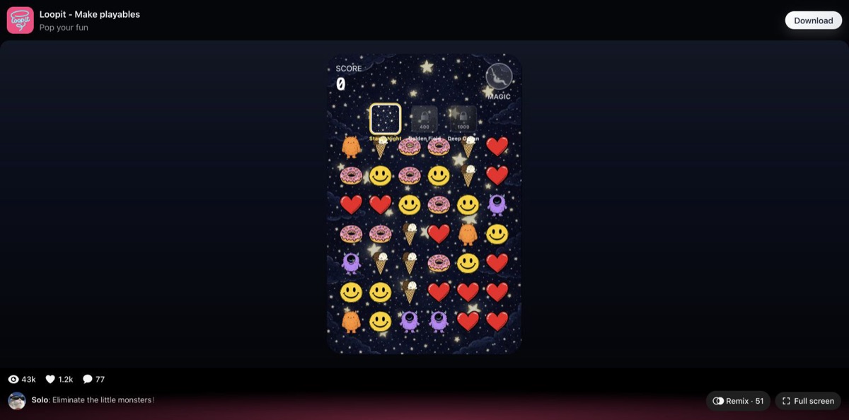 Doodle Link board with SCORE 0, Magic, and locked themes