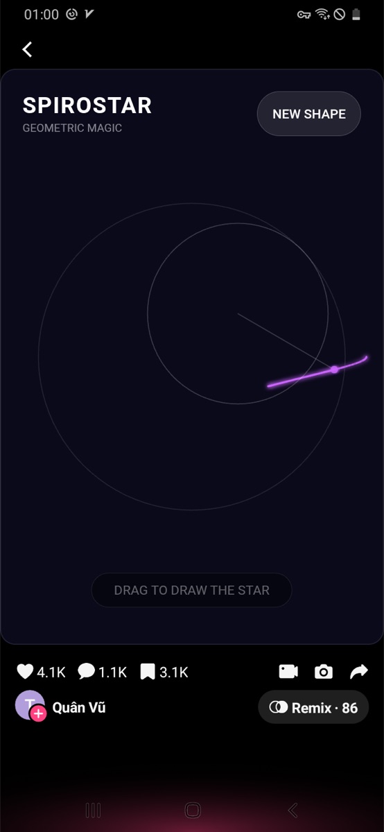 Spirostar screen with geometric magic prompt and star drawing outline.