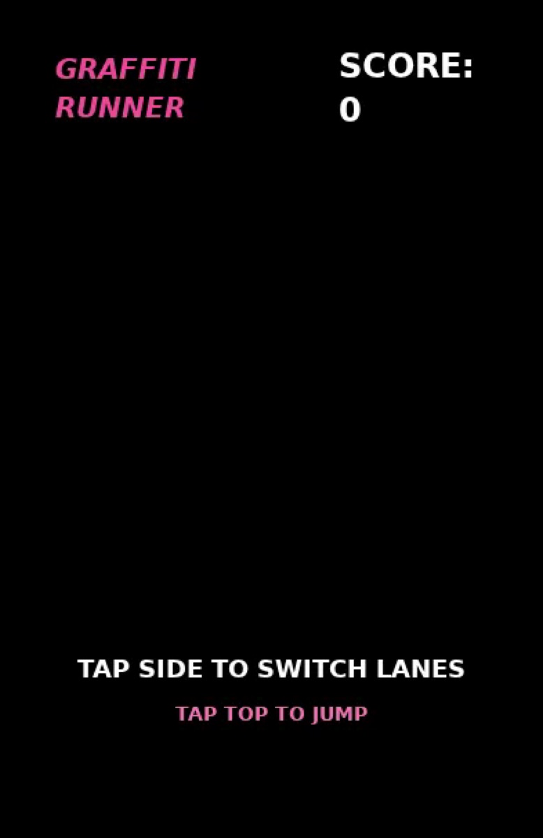 Graffiti Runner Loopit source preview with Score 0 and lane-switching instructions.