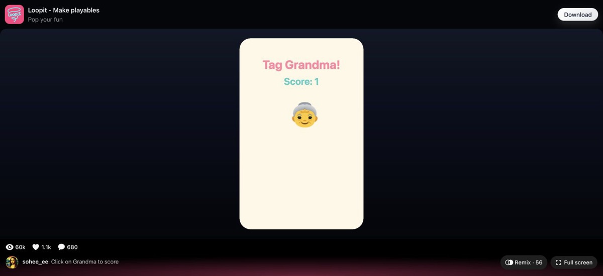 Tag Grandma after taps with Grandma relocated inside the card on Loopit