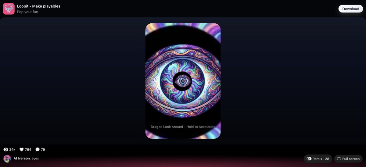 The Eye after one click entered the void scene with drag instructions.