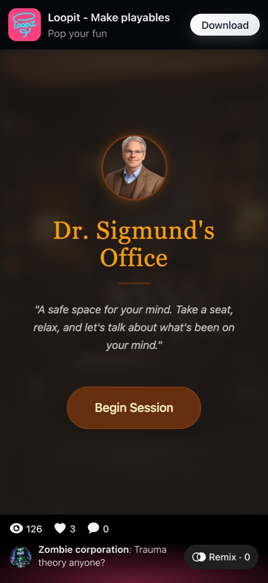 Trauma Theory Begin Session button in Doctor Sigmunds Office.