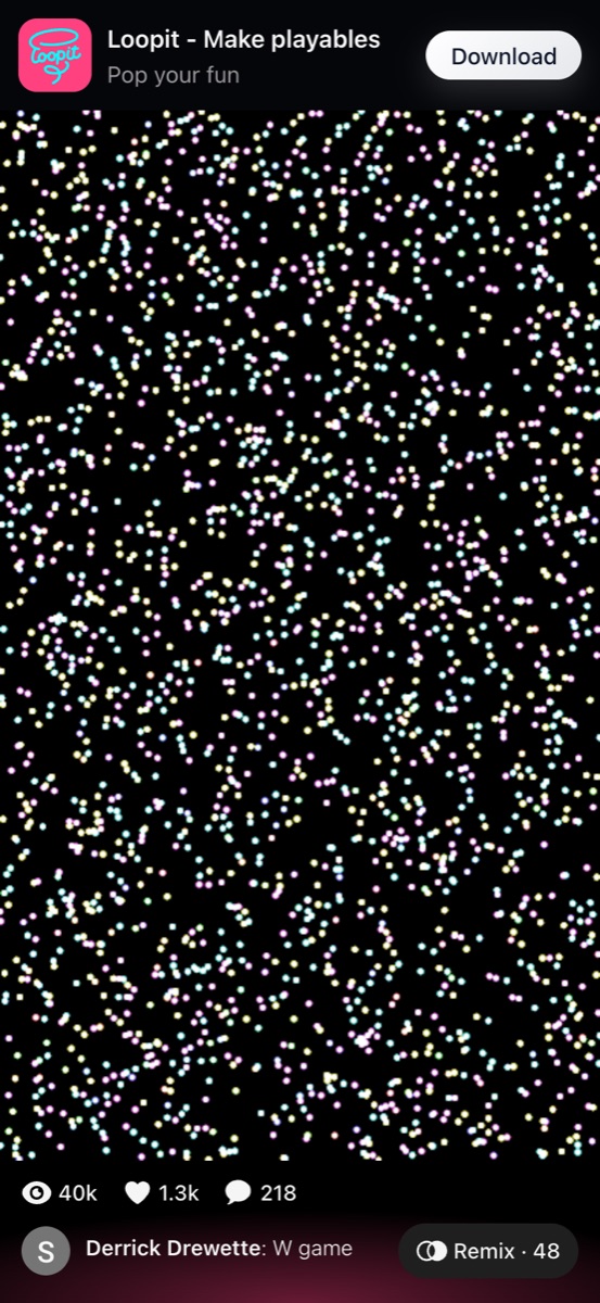 W Game particle field after light input with the same sandbox layout.
