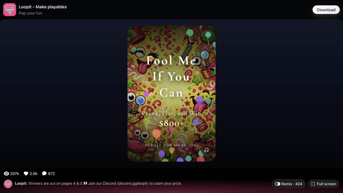 Pool Me If You Can Loopit cover page saying Prank, Play, and Win $800+.