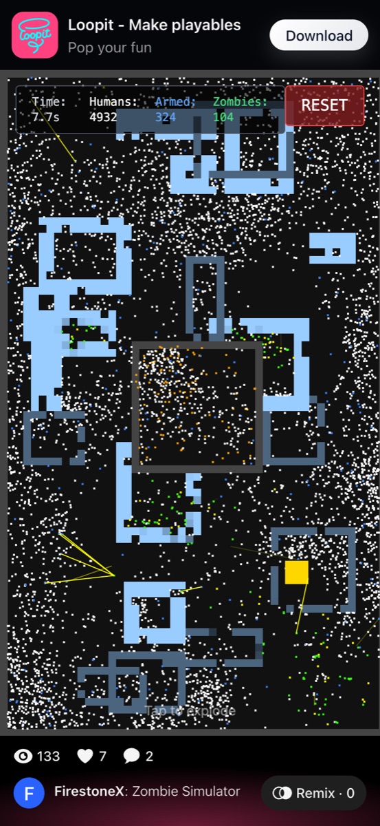 Zombie Simulator starting map with population counters.